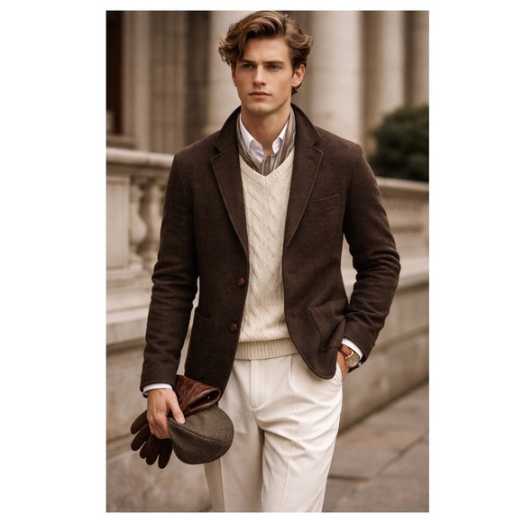 myself Other - Myself wool blend knit slim sport coat blazer sweater Size M brown made in Italy